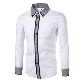Button-down Collar Contrast Placket Shirt