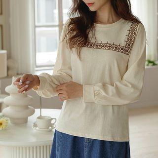 Bishop-sleeve Embroidered Sweatshirt