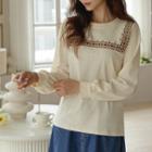 Bishop-sleeve Embroidered Sweatshirt
