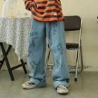 Dinosaur Embroidered Wide-leg Jeans