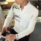 Printed Split Neck Long Sleeve T-shirt