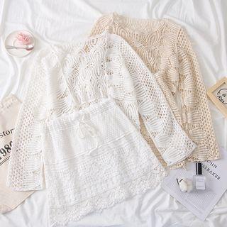 Set: Jacquard Sheer Knit Top + High-waist Skirt