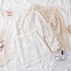 Set: Jacquard Sheer Knit Top + High-waist Skirt