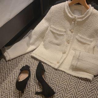 Frayed Cropped Tweed Jacket