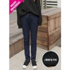Drawstring-waist Fleece-lined Tapered Jeans