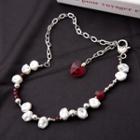 Faux Pearl Heart Necklace 1 Pc - Silver & Red - One Size