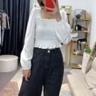 Ruffled Square-neck Crinkle Blouse