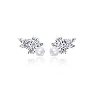 Elegant Geometric Imitation Pearl Stud Earrings With Cubic Zirconia Silver - One Size