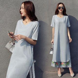 Set: Shift Dress + Embroidered Pants