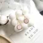 Faux Pearl Faux Leather Disc Dangle Earring 1 - 1 Pair - Pink - One Size