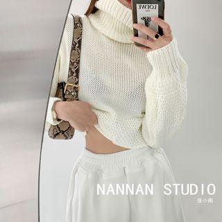 Mock-neck Loose-fit Cropped Sweater White - One Size