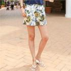 Floral Print Linen Blend Shorts