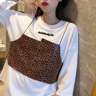 Lettering Loose-fit Pullover / Leopard Print Camisole Top
