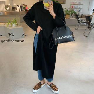 Deep-slit Long Knit Top