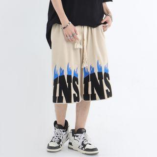 Letter Flame Embroidered Shorts