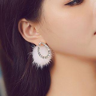 Rhinestone Waterdrop Pom Pom Earring