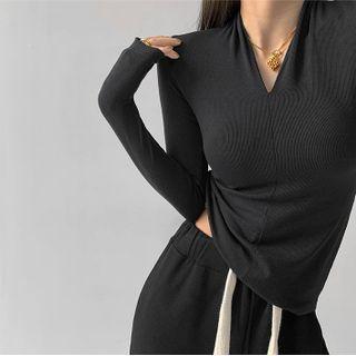 Shawl-collar V-neck Slim Top