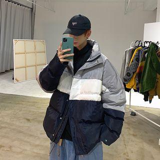 Lettering Color Block Oversize Padded Coat
