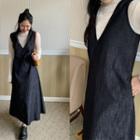 Denim Long Pinafore Dress Indigo - One Size