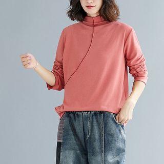 Mock-turtleneck Long-sleeve Paneled T-shirt