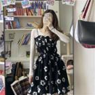Spaghetti Strap Floral Print Dress / Long-sleeve T-shirt
