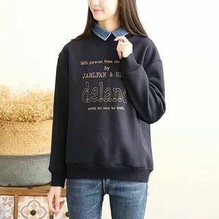 Mock Two-piece Lettering Sweatshirt Khaki - One Size