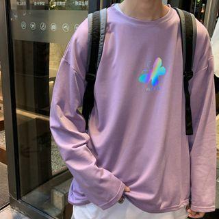 Long-sleeve Holographic Print Knit Top