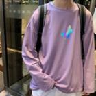 Long-sleeve Holographic Print Knit Top