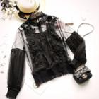 Set: Camisole Top + Long-sleeve Embroidered Lace Top