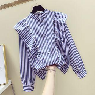 Frill-hem Striped Long-sleeve Shirt