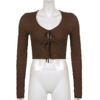 Tie-strap Crinkled Cropped Cardigan