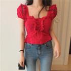 Lace-up Chiffon Crop Blouse