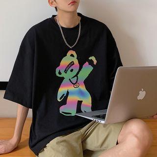 Bear Print Short Sleeve Oversized Tee