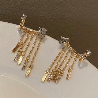 Rhinestone Chain Drop Ear Cuff 1 Pair - 925 Silver Stud - Gold - One Size