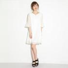 Elbow-sleeve Dotted Chiffon Mini Dress
