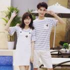 Couple Matching Short-sleeve Striped T-shirt / Pinafore Dress / Shorts