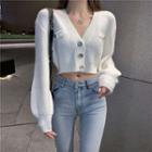 Long-sleeve Cropped Rhinestone Cardigan