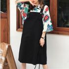 Flower Print 3/4-sleeve Blouse / Midi Jumper Dress