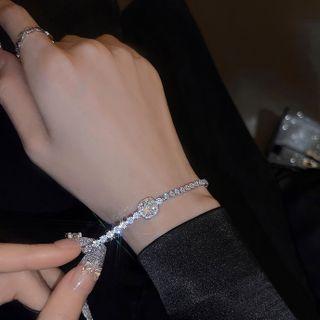Rhinestone Square Bracelet Bracelet - Rhinestone - Silver - One Size