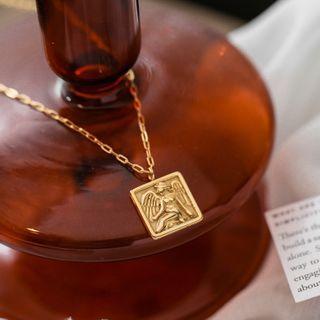 Embossed Square Pendant Stainless Steel Necklace Necklace - Square - Gold - One Size