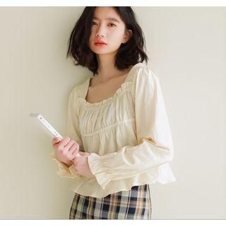 Long-sleeve Crinkled Top Almond - One Size