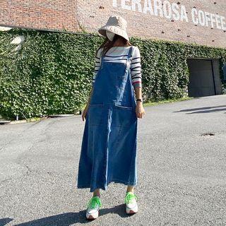 Slit-back Denim Jumper Dress Blue - One Size