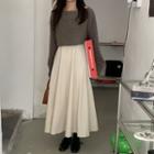 Plain Sweater / Wide Strap Midi A-line Dress