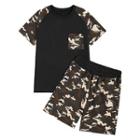 Set: Short-sleeve Camo Panel T-shirt + Shorts