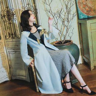 Hooded Open-front Long Coat Aqua Blue - One Size