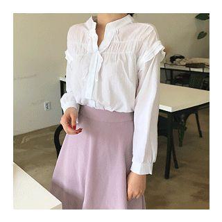 Frill-trim Open-placket Blouse