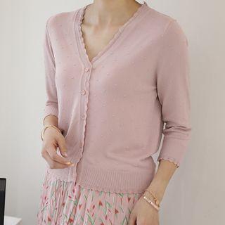 Scalloped Dotted Knit Cardigan