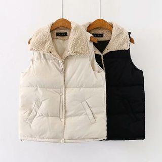 Fleece Collared Sleeveless Button Jacket