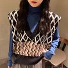 Patterned Knit Vest / Turtleneck Long-sleeve Top