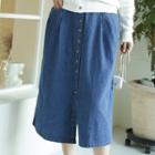 Band-waist Button-trim Denim Skirt
